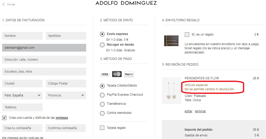 Adolfo Domínguez tienda online checkout
