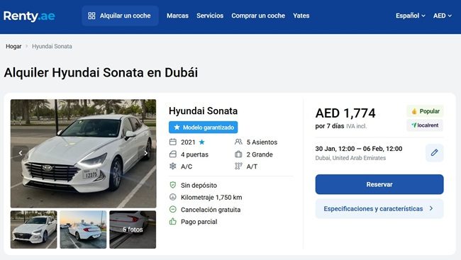 Alquiler de coches económicos en Dubái Renty