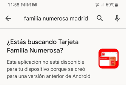 App familia numerosa Comunidad de Madrid no funciona