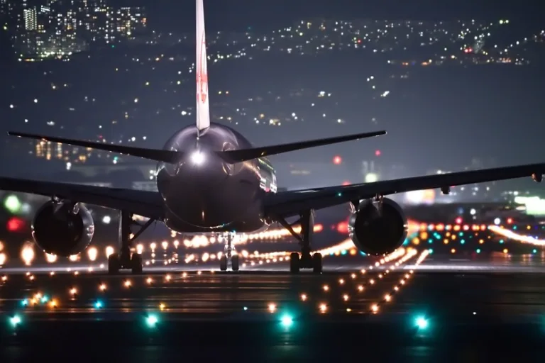 Avión despegando de noche