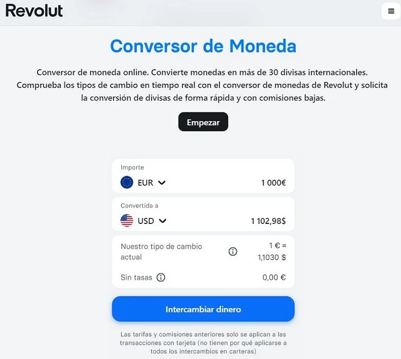 Cambio de divisas tarjeta Revolut