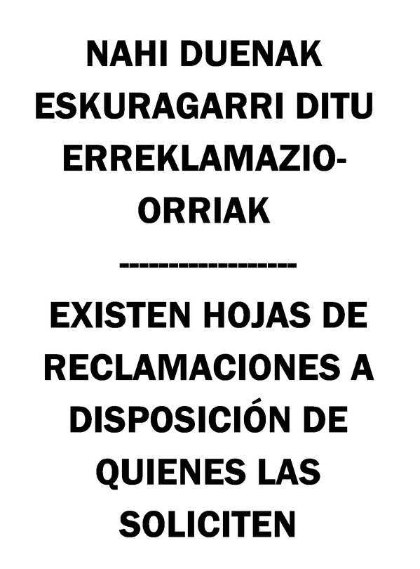 Cartel hojas de reclamaciones País Vasco