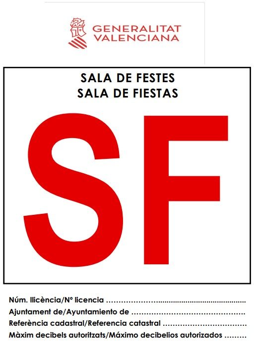 Cartel informativo Sala Fiestas SF Comunidad valenciana 2023