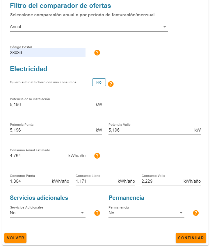 Comparador CNMC cálculo tarifas luz