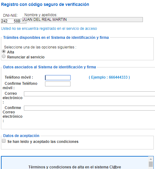 Confirmación sistema Cl@ve