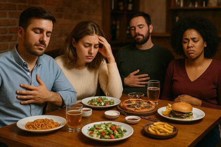 Consumidores empachados en un restaurante