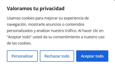 Cookie banner de Consumoteca