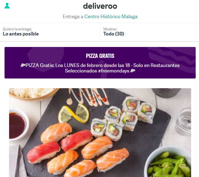 Deliveroo promo pizzas Málaga