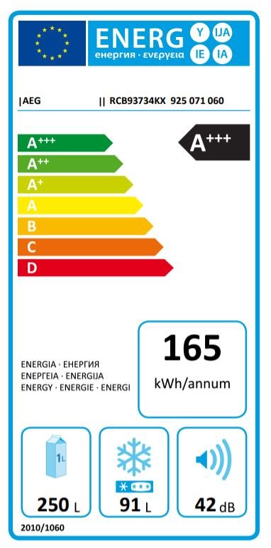Etiqueta energética de frigorífico AEG de bajo consumo A+++