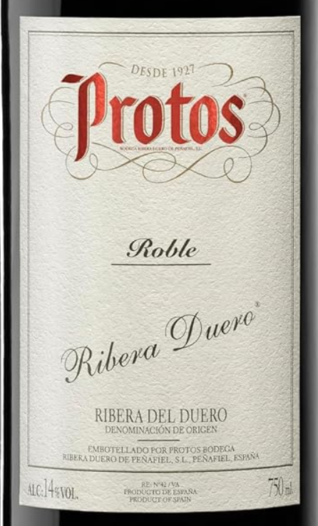 Etiqueta vino Protos Ribera Duero