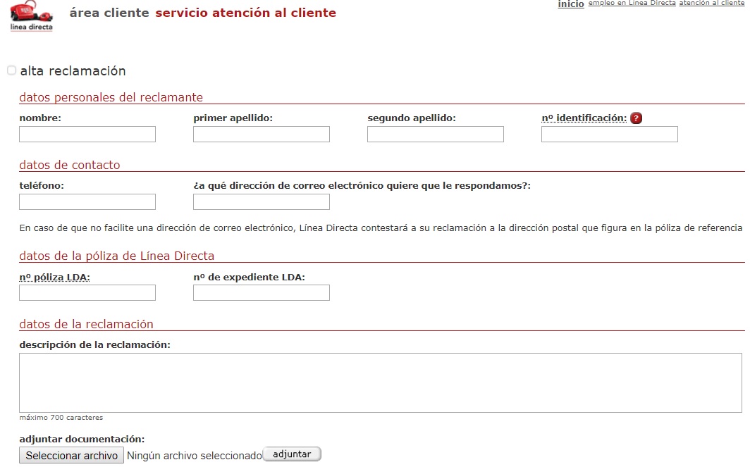 Formulario reclamación Linea Directa