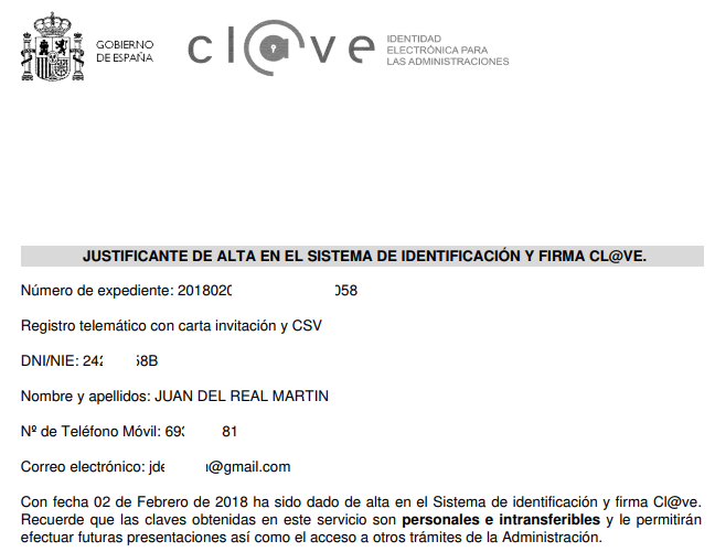 Justificante alta en Cl@ve