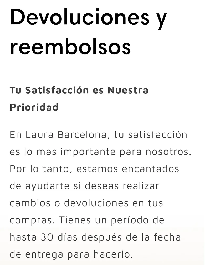 Laura Barcelona politica de devoluciones y reembolsos