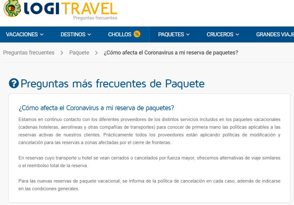 Logitravel cancelación viaje coronavirus