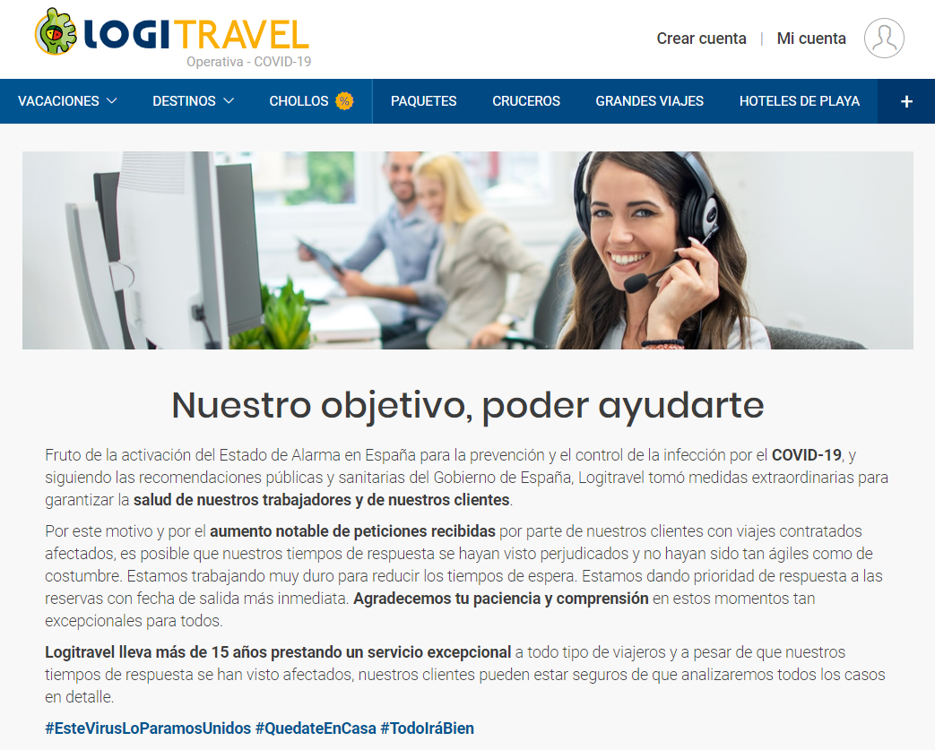 Logitravel mensaje coronavirus