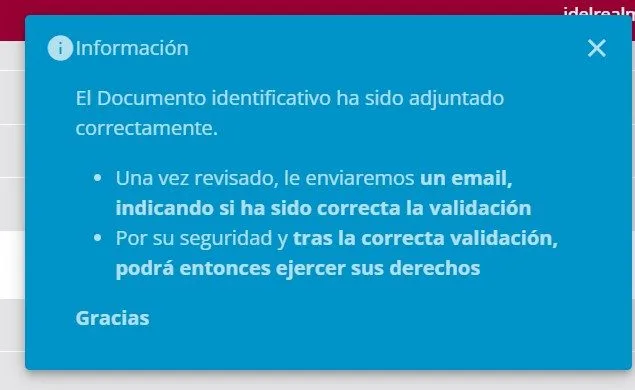 Mensaje ASNEF tras subir documento