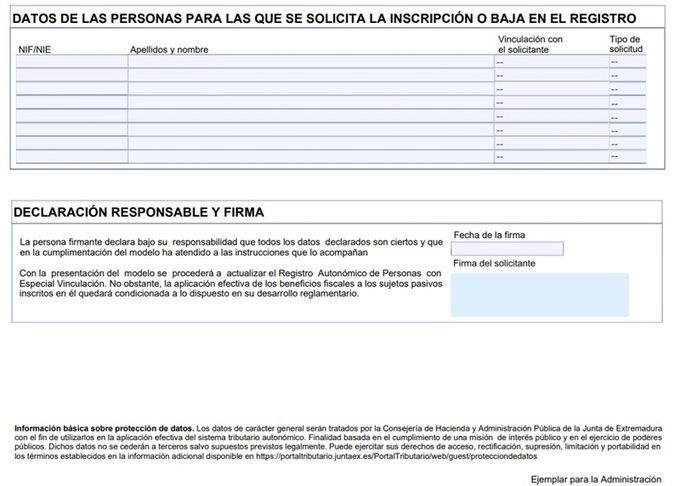 Modelo 665 Extremadura alta o baja de beneficiarios
