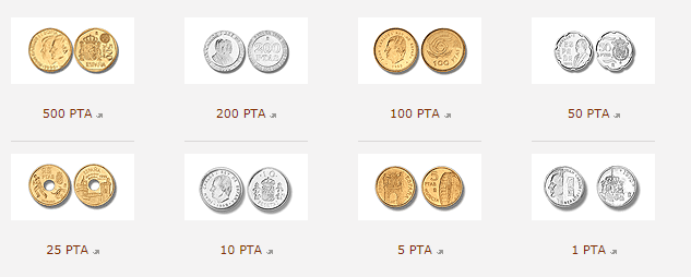 Monedas de pesetas admitidas por el Banco de España