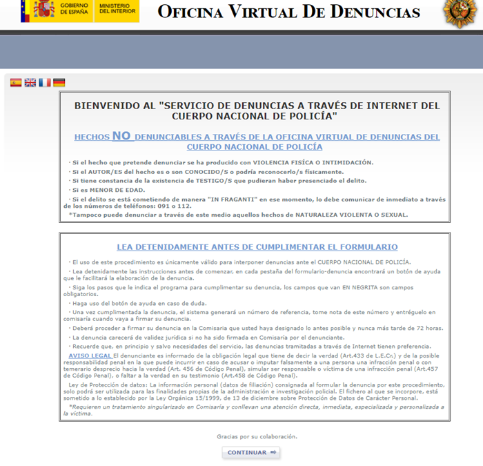 Oficina Virtual de Denuncias CNP