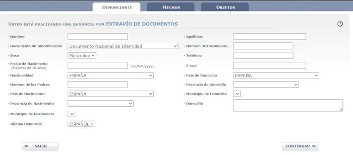 Oficina Virtual de Denuncias formulario denuncia