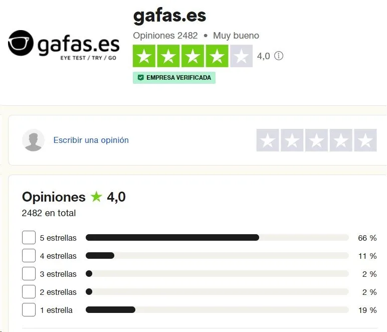 Opiniones Gafas.es en Trustpilot (octubre 2023)