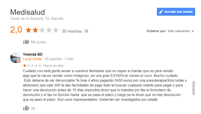 Opiniones Medisalud Google 2