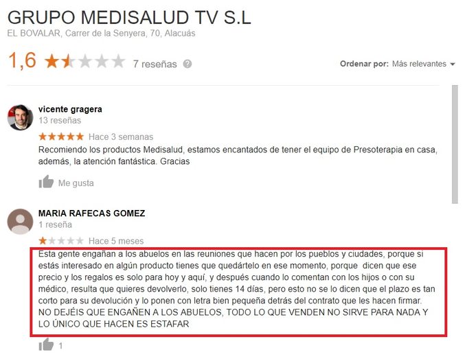 Opiniones Medisalud Google