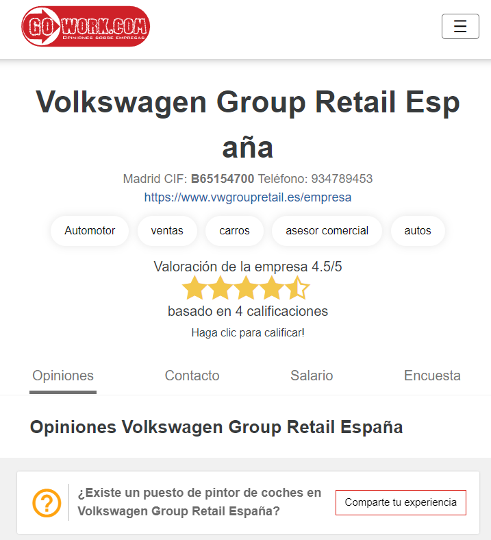 Opiniones Volkswagen Group Retail en GoWork