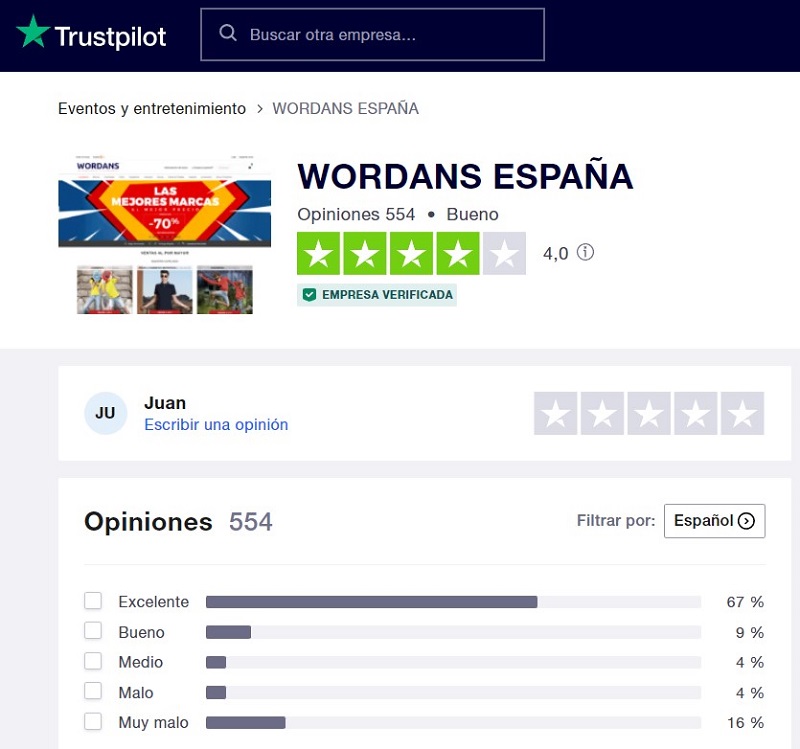 Opiniones Wordan España en Trustpilot