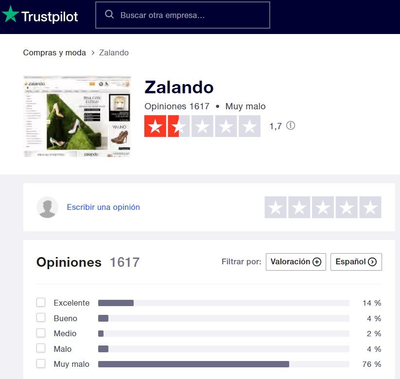 Opiniones Zalando Trustpilot 04 2022