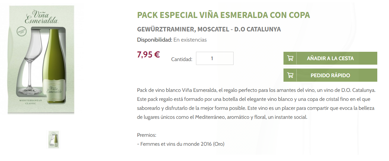 Pack especial Viña Esmeralda con copa shop.torres.es