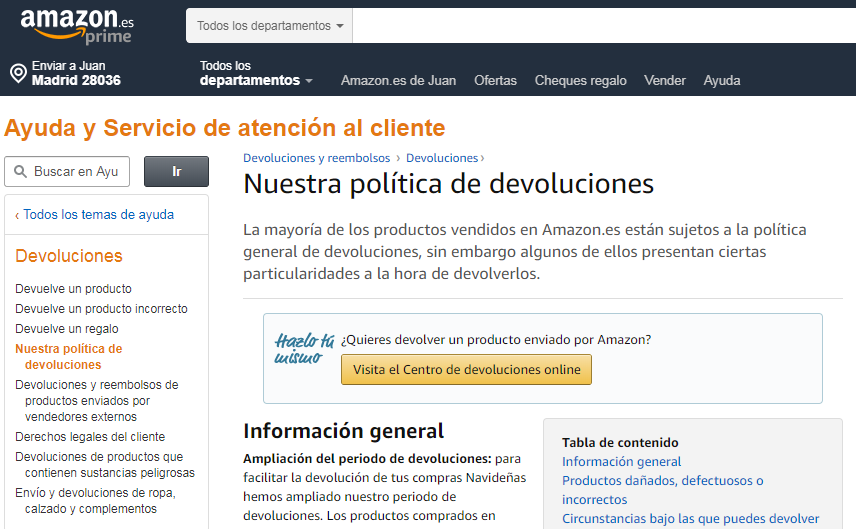 Política de devoluciones Amazon