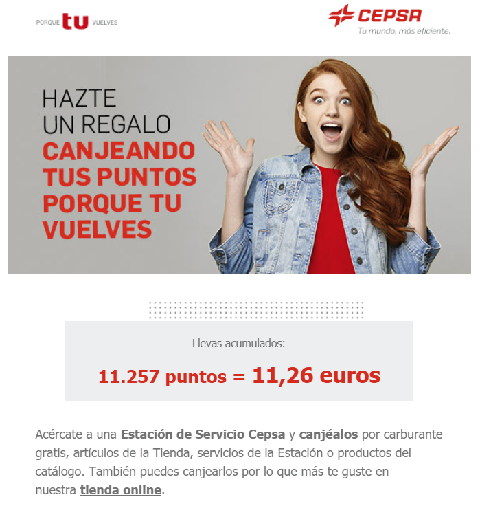 Porque tú vuelves CEPSA newsletter saldo acumulado