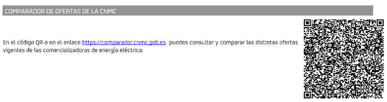 QR de acceso al comparador CNMC en la factura de la luz o el gas