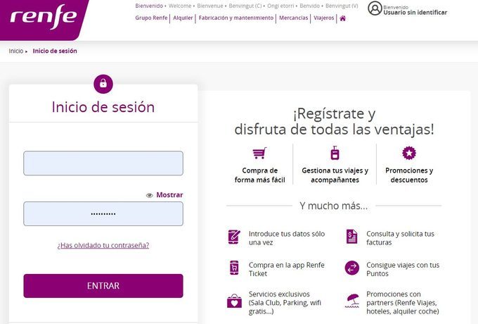 Registro en Renfe.com