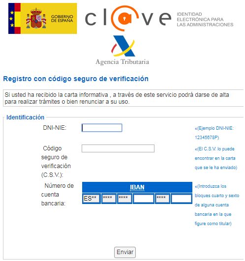 Registro en sistema Cl@ve