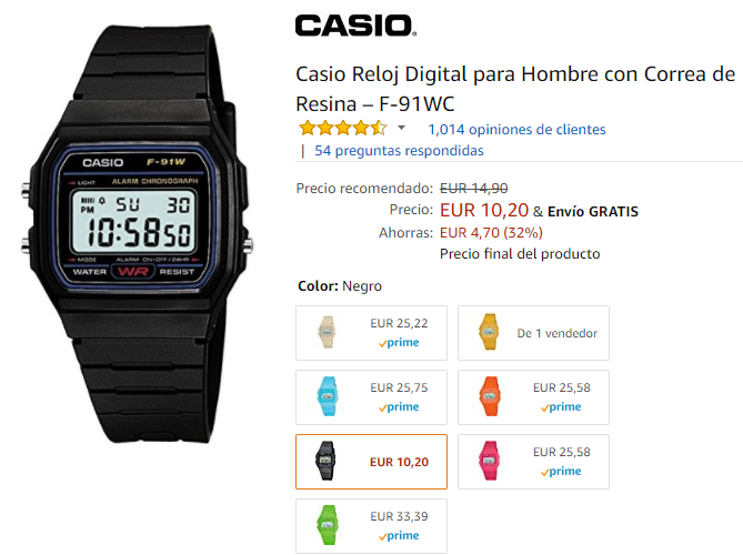 Reloj digital Casio F-91 WC con correa de resina Amazon