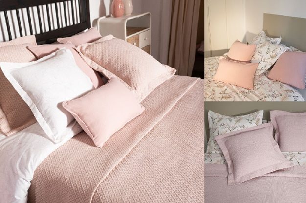 Ropa de cama rosa blanco y con patrones florales (La Mallorquina)