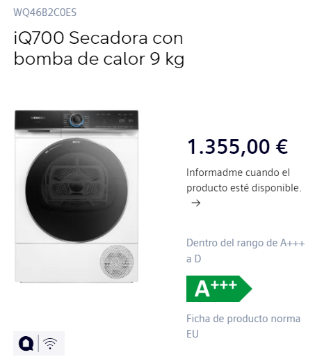 Secadora de condensación con bomba de calor Siemens iQ700 de 9 kg