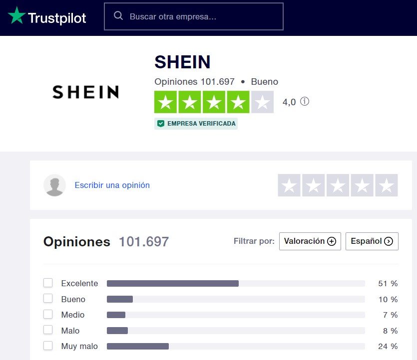 Shein opiniones Trustpilot