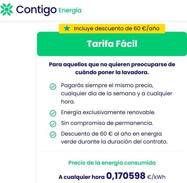 Tarifa Fácil de Contigo Energía (29 enero 2026)