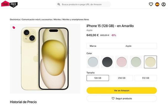 TrakPrice captura de iPhone 15