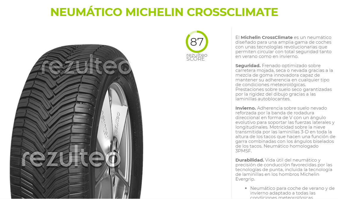 Valoración neumático Michelin crossclimate Rezulteo