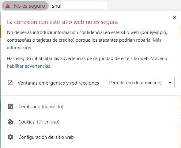 Web sin certificado de seguridad SSL 2
